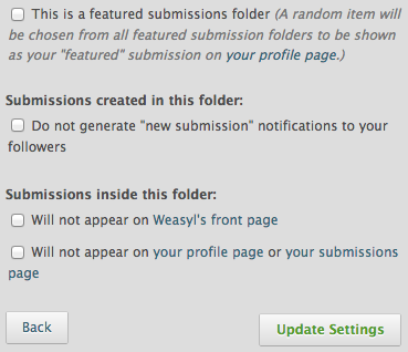 Weasyl’s Folder Options page