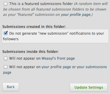 Setting the ‘Do not generate “new submission” notifications to your followers’ option